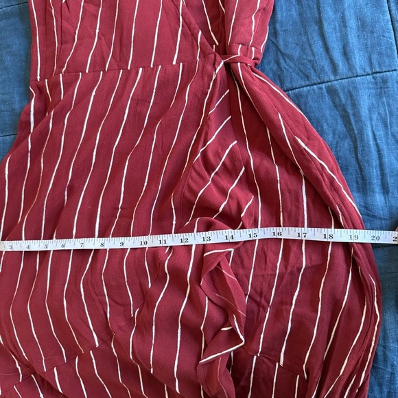 Abercrombie & Fitch dress Wrap maroon red stipe asymmetrical Medium - Picture 9 of 11